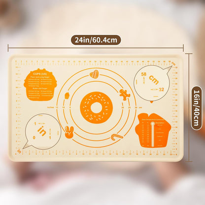 Silicone Baking Mat,28" x 20" Extra Thick Large Non Stick Sheet Mat with Measurement Non-slip Dough Rolling Mat,Reusable Food Grade Silicone Counter Mat for Making Cookies,Macarons,Bread and Pastry