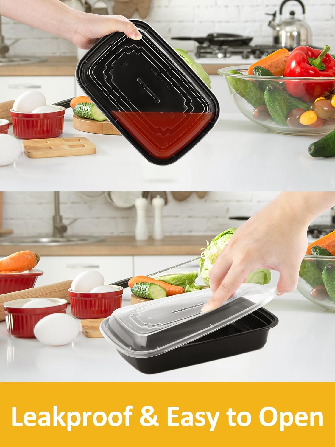 NEEBAKE 60 Sets 32oz Meal Prep Containers 2 Compartment - Plastic Food Storage Containers 2 Compartments with Lids