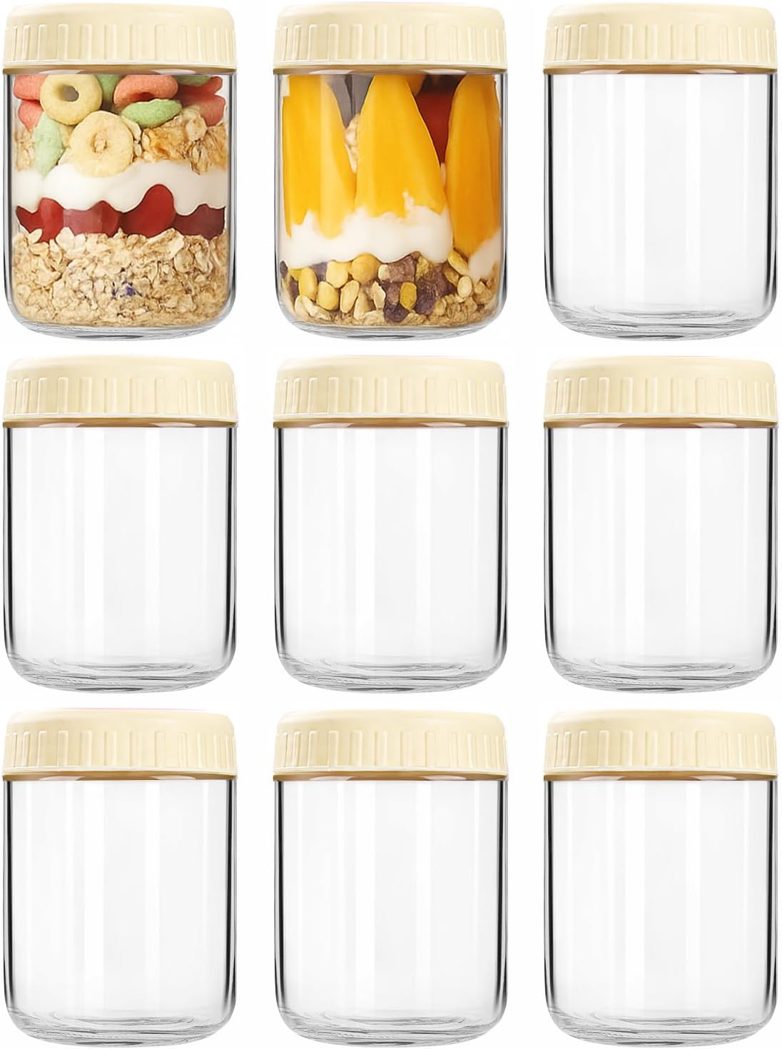 Overnight Oats Containers with Lids, 10oz Wide Mouth Mason Jars with Lids, 9 Pack Glass Jars with Airtight lid for Chia Pudding Yogurt Salad, Meal Prer Oatmeal Jars, Pink
