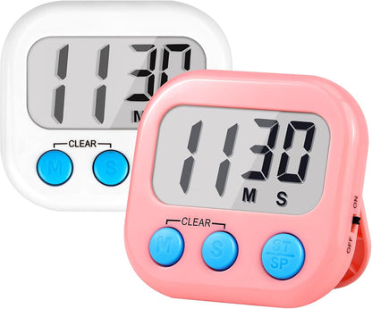 Timer for Kids Digital Kitchen Timers for Cooking- White Pink