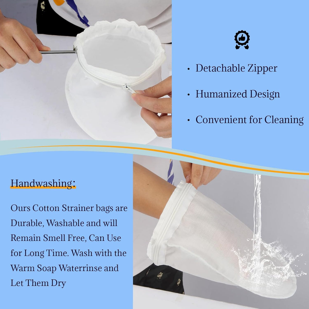 Fine Mesh Strainer, 3Pcs Cloth Strainer Bags with Steel Handle