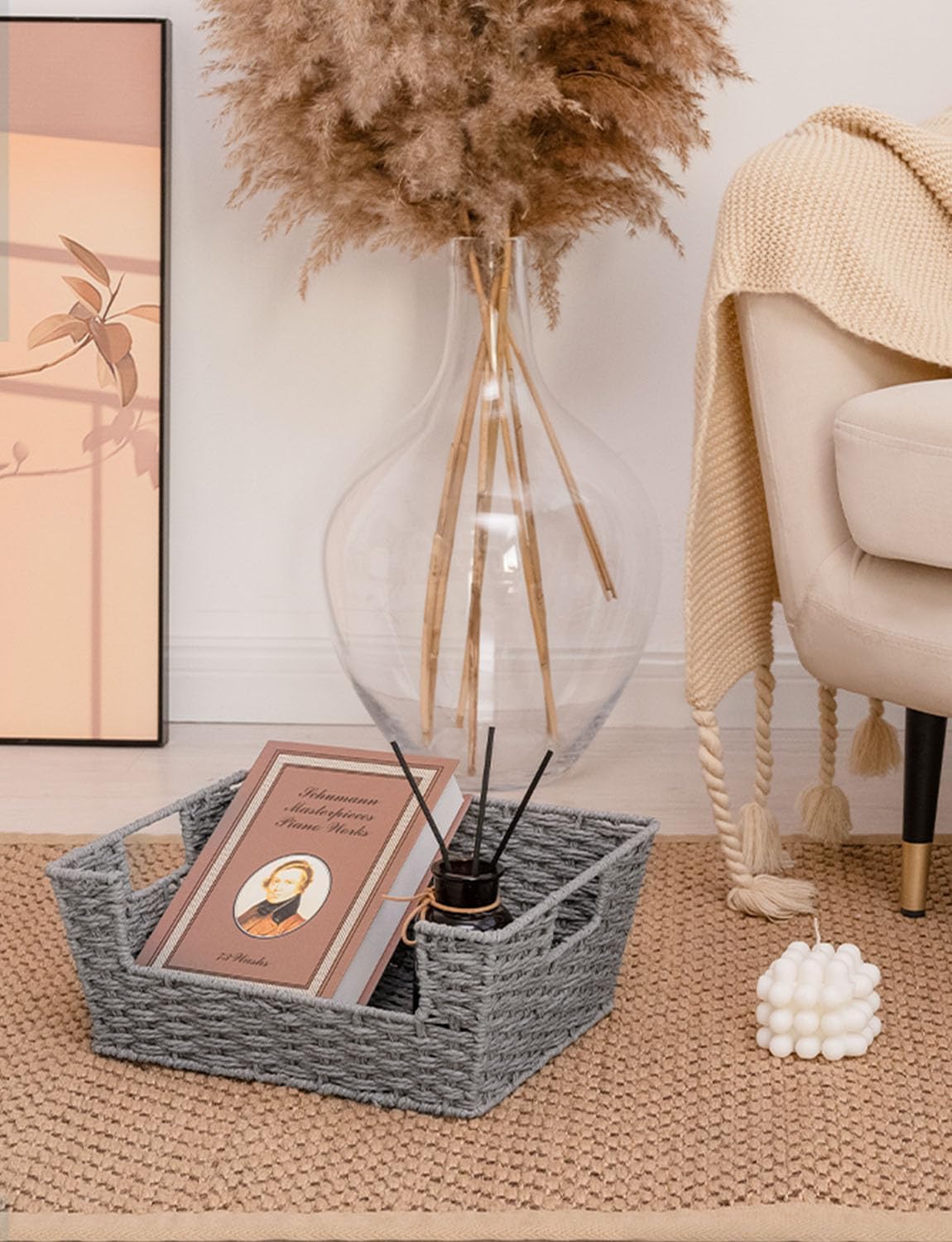 StorageWorks Round Paper Rope Woven Basket for Pantry Organizers and Storage, Stackable Pantry Storage Baskets for Shelves, Brown, 2-Pack