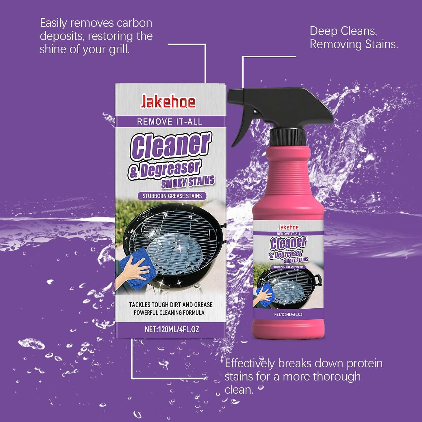 Fast-Acting Heavy-Duty Grill Degreaser Spray, BBQ Grill Cleaner Spray For Outdoor Grills, All Purpose Heavy Oil Cleaning Agent for Barbecue Grills, Smoky Stains, And Stubborn Grease (1pc)
