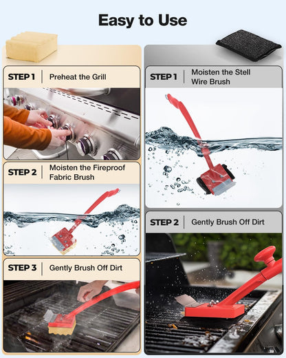 Grill Brush, Bristle Free, Safe Wire Bristles Steam Cleaning Brush, Cleaning Kit for Outdoor Grill, BBQ Cleaner Accessories, 2 Replacement Heads（Bristle Free & Wire Bristles）