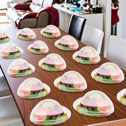 30 Set Heart Fruit Tray with Lid 7. 5 Inch Disposable Veggie Appetizer Tray with 2 oz Clear Plastic Dip Cup for Serving Party Dessert Cups Food Dip Platter Container for Veggie Snack Party