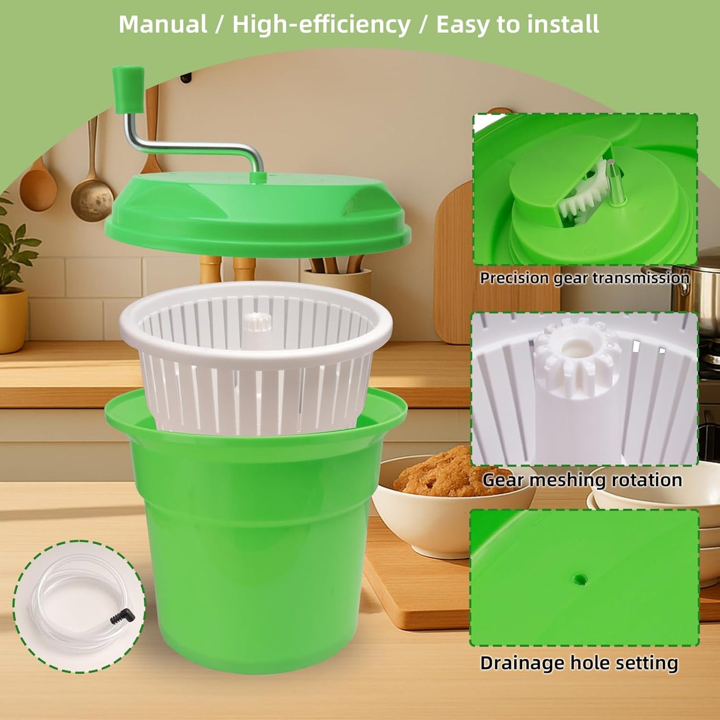 5 Gallon Salad Spinner,Large Capacity Vegetable Friuts Salad Dryer,Commercial Manual Salad Mixer for Restaurants Kitchen & Catering,Green & Orange. (Green, 5 Gallon)