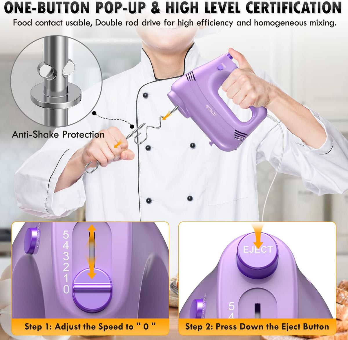 GUALIU Electric Hand Mixer, 304*(2* Beaters, 2* Dough Hooks), (1* Storage Bag) Handheld Mixer for Baking Cakes, Eggs, Cream Food Mixers, Turbo Boost /5 Speed Kitchen Blender PINK