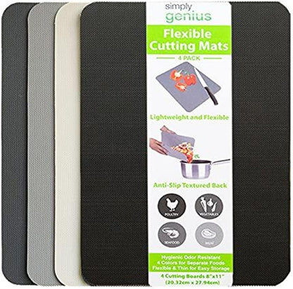 Simply Genius Flexible Cutting Board Set - Color-Coded Plastic Cutting Board Mats - Dishwasher-Safe Chopping Surfaces - Space-Saving Kitchen Mat Storage - 4-Pack Multicolor 11.5 x 15 in