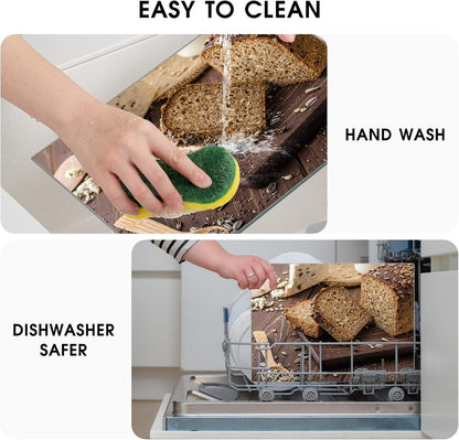 JAMBALAY Tempered Glass Cutting Boards for Kitchen, Gold 12"x8" & 16"x12" Glass Cutting Board Set with Marble Design, With Non Slip Foot, Shatter and Heat Resistant, Dishwasher Safe