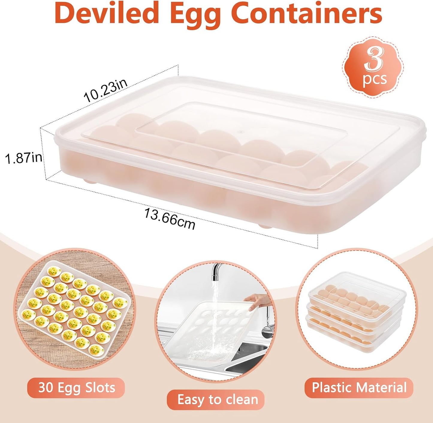 3 Pack Deviled Egg Containers with Lid and 8 Pcs Deviled Egg Injector Piping Tool, Egg Organizer for Refrigerator, Fridge Stackable Countertop Portable Egg Platter (pink,blue,green)