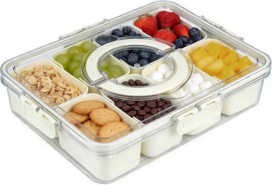 Snackle Box Container, Snack Box Container, Divided Serving Tray with Lid & Handle for Snackle, Veggie, Candy, Nut, Fruits Portable for Travel Party, Picnic (8 Inside Containers Dishwasher Safe)