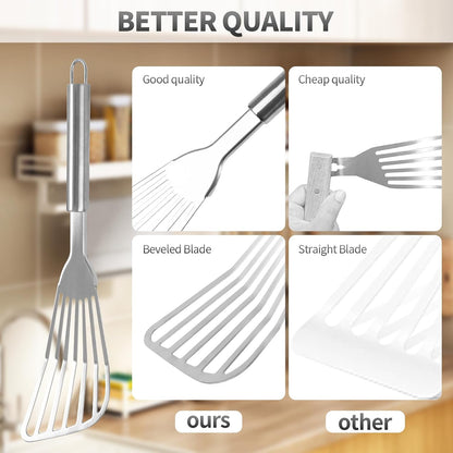 2Pack Fish Spatula Stainless Steel,Premium Fish Turner Spatula,Flexible Barbecue Turner,Metal Slotted Spatula For Flipping Fish Egg Patties Fries Pancake Steak by EGYPAMID