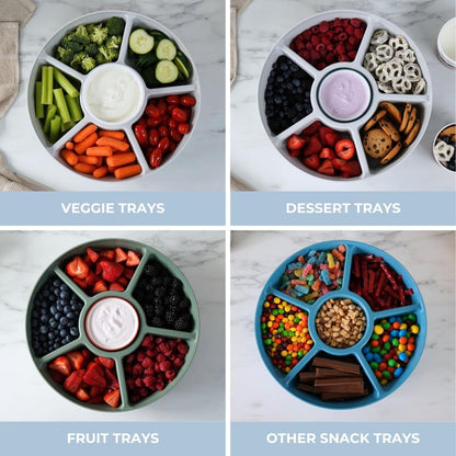 Heavy-Duty Divided Serving Tray with Leakproof Lid-6 Divided Compartments to Serve & Store Food, Snacks, Fruit Tray, Veggie Platter - 100% Made In USA by TEGRIWARE (Arctic Blueberry)