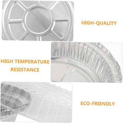 VOSAREA 50sets Aluminum Foil Pans Lids Bbq Trays for Baking and Serving Round Grill Foil Trays Pizza and Storage Containers for Meal Prep and Catering