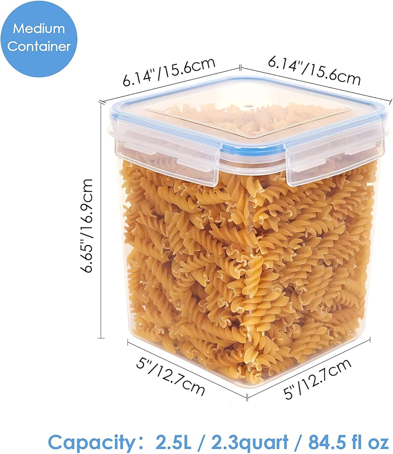 Vtopmart 4 PCS Large Food Storage Containers 5.2L / 175oz, 4 Pieces BPA Free Plastic Airtight Canisters for Flour, Sugar, Baking Supplies, Rice with Lids, 4 Measuring Cups and 24 Labels, Black