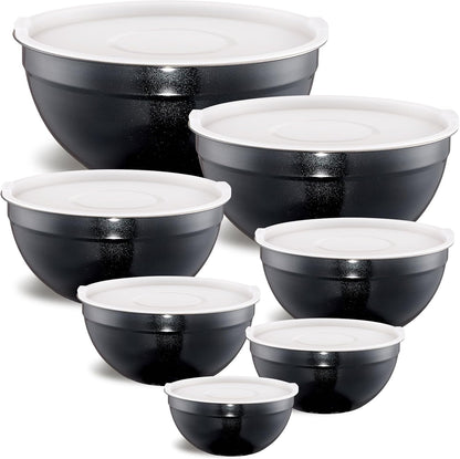 Pink Mixing Bowls with Airtight Lids, Stainless Steel Nesting Mixing Bowls Set of 7, Ideal for Baking, Prepping and Serving Food, Size 7, 3.6, 2.7, 2.1, 1.5, 1.1,0.8 QT, Stackable Design
