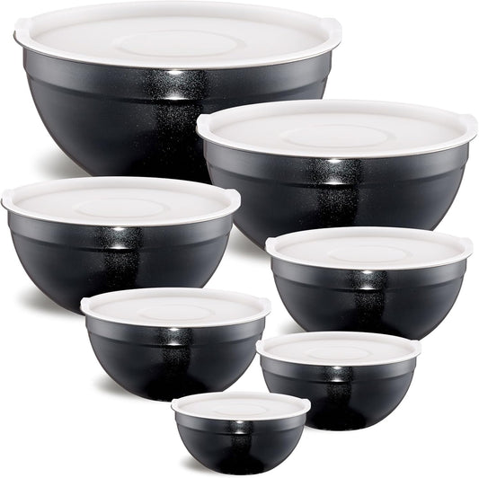 Pink Mixing Bowls with Airtight Lids, Stainless Steel Nesting Mixing Bowls Set of 7, Ideal for Baking, Prepping and Serving Food, Size 7, 3.6, 2.7, 2.1, 1.5, 1.1,0.8 QT, Stackable Design