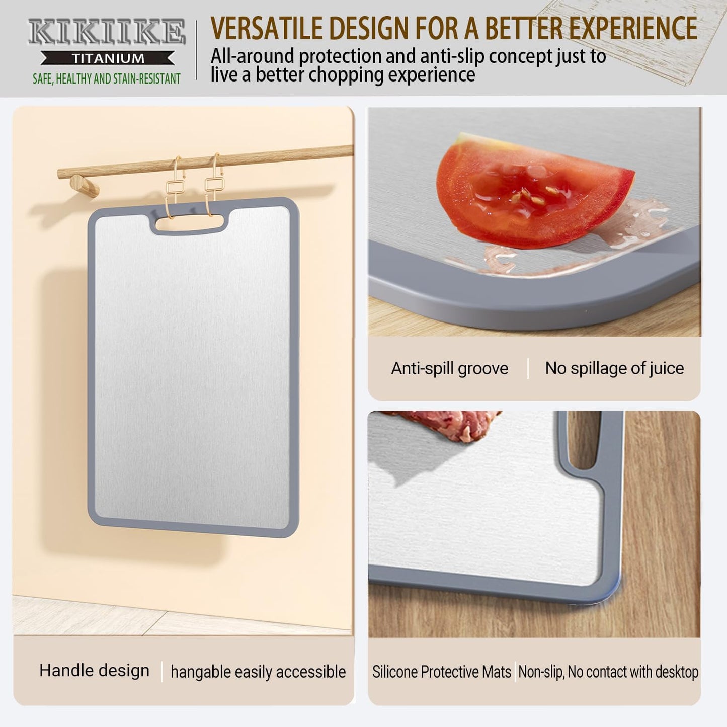 Titanium Cutting Board Set of 3, Double-sided non-slip edging Pure Titanium Chopping Board for Kitchen - Safety and slip resistance Hand Guard Durable and easy to clean (3-Piece S/M/L)