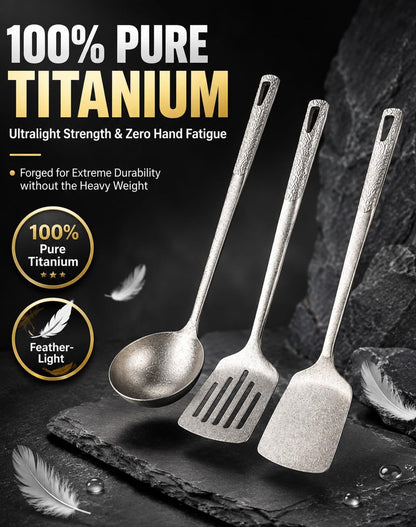 100% Pure Titanium Cooking Utensil & Spatula Set，3PCS