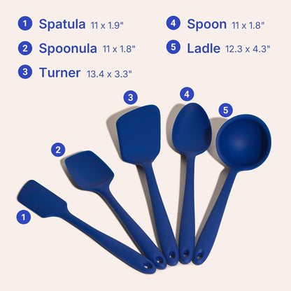 GIR 5-Piece Silicone Kitchen Utensils Set, Non-Toxic Cooking Utensils for Cooking and Baking, Heat Resistant, Food Grade, Dishwasher Safe Rubber Spatula, Ladle, Spoon - Charcoal