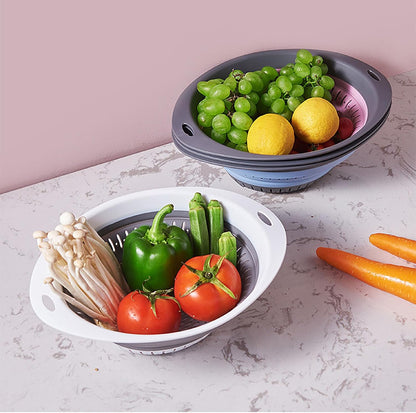 Collapsible Kitchen Colander and Strainer Set - Round Folding Food Strainer, Space-Saving Silicone Colander for Pasta, Vegetables & Fruits, Dishwasher-Safe Colander, Easy Storage Colander for Kitchen