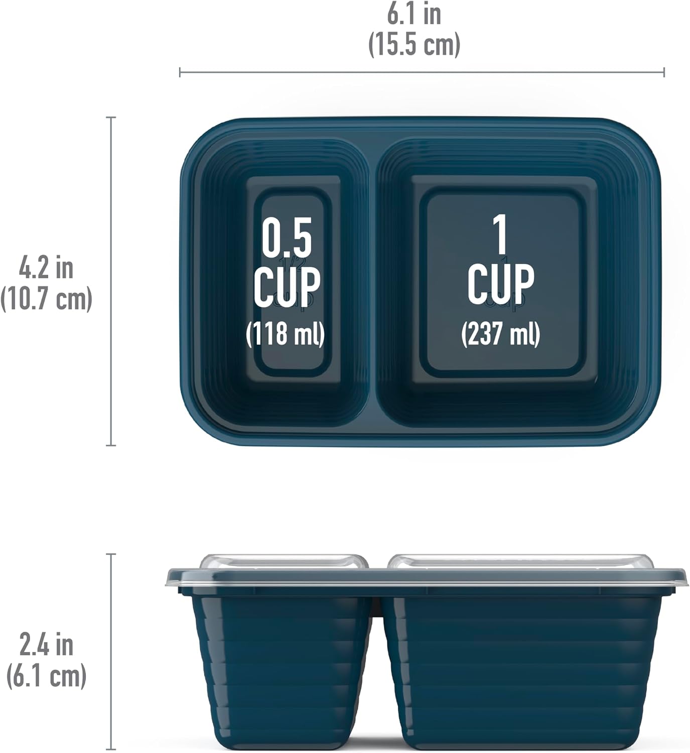 Bentgo Prep - 2-Compartment Snack Containers with Lids - Reusable, Microwaveable, Durable, PFAS & BPA-Free, Freezer, & Dishwasher-Safe Meal Prep Food Storage - 10 Trays & 10 Lids (Basil Glitter)