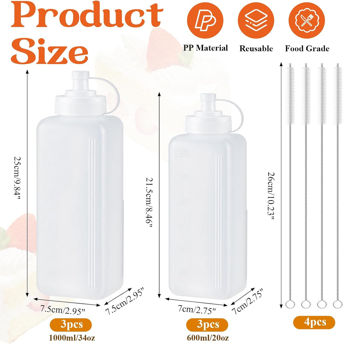 10 Pcs Large Condiment Squeeze Bottle, 34/20oz Wide Mouth Bottle with Cap