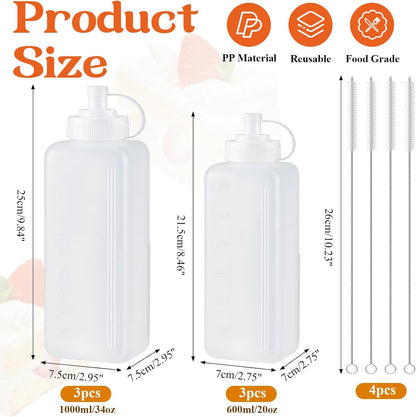 10 Pcs Large Condiment Squeeze Bottle, 34/20oz Wide Mouth Bottle with Cap