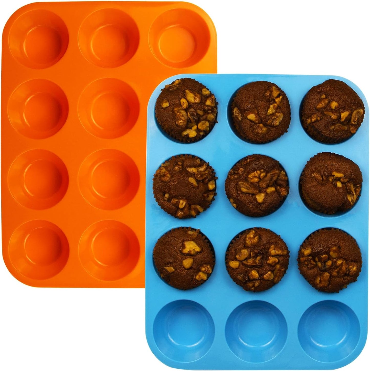 24 Cups Silicone Mini Muffin Pan Set, Nonstick Mini Cupcake Pans, BPA Free Small Muffin Tin for Baking, Set of 2 (Green+Purple)