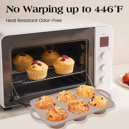 Vinino 2Pack Silicone Muffin Pans for Baking with Metal Reinforced Frame, 12 Cups Regular Size Nonstick Silicone Cupcake Pan, BPA Free Oven Dishwasher Safe Baking Mold for Muffins Cupcakes