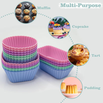 Silicone Cupcake Liners Lunch Box Dividers，Non-Stick Silicone Muffin Cups, Bento Box Accessories for Kids (24Pcs: 4 Color)