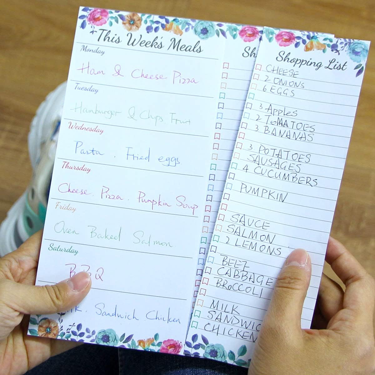 Fancy Land Weekly Meal Planner - Floral Magnetic Notepads for Refrigerator Meal Planning Pad with Tear Off Grocery List 52 weeks 7” X 9”