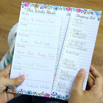 Fancy Land Weekly Meal Planner - Floral Magnetic Notepads for Refrigerator Meal Planning Pad with Tear Off Grocery List 52 weeks 7” X 9”