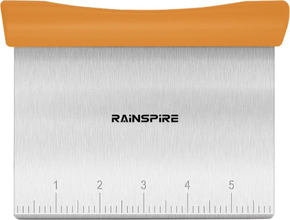 Rainspire Bench Scraper, Stainless Steel Dough Scraper, Pastry Scraper, Pizza and Dough Cutter Multi-Purpose Scraper/Chopper, Pizza Cutter Food Chopper Baking Supplies Kitchen Gadgets, Black