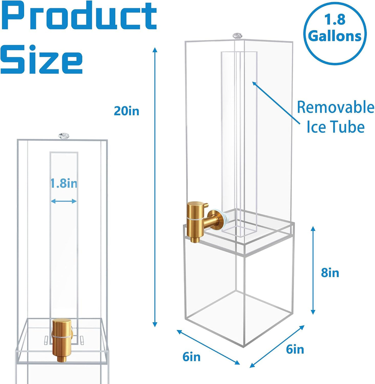 1.8 Gallon Large Drink Dispenser, Drink Dispenser with Acrylic Stand, Drink Dispensers for Parties with Ice Core, Beverage Dispenser with Airtight Valve for Water, Punch, Juice