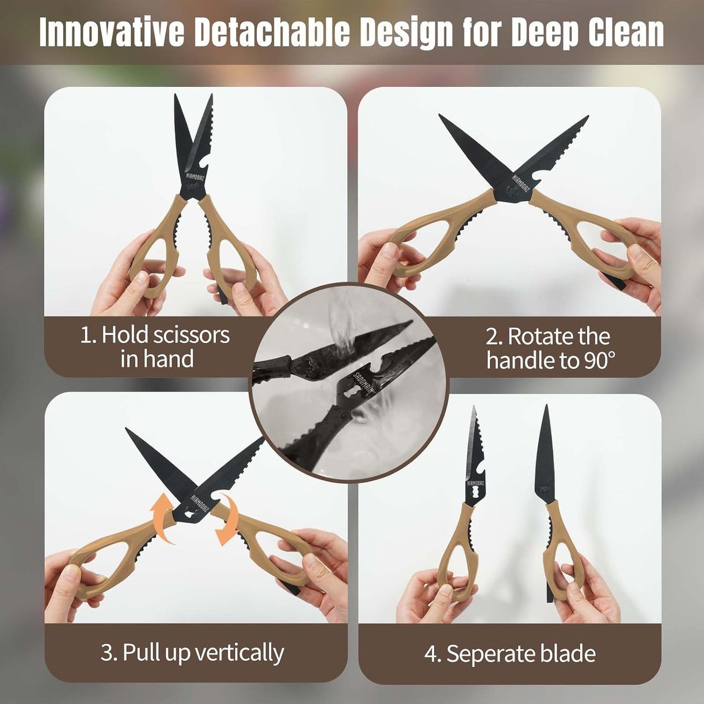 Kitchen Scissors All Purpose, Extra Sharp Kitchen Shears with Knife Sharpener & Sheath, Solid & Durable Stainless Steel Scissors with ANTI-RUST Black Titanium Plated, Dishwasher Safe - Black