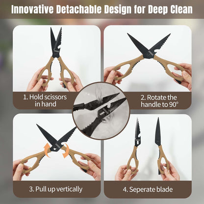 Kitchen Scissors All Purpose, Extra Sharp Kitchen Shears with Knife Sharpener & Sheath, Solid & Durable Stainless Steel Scissors with ANTI-RUST Black Titanium Plated, Dishwasher Safe - Black