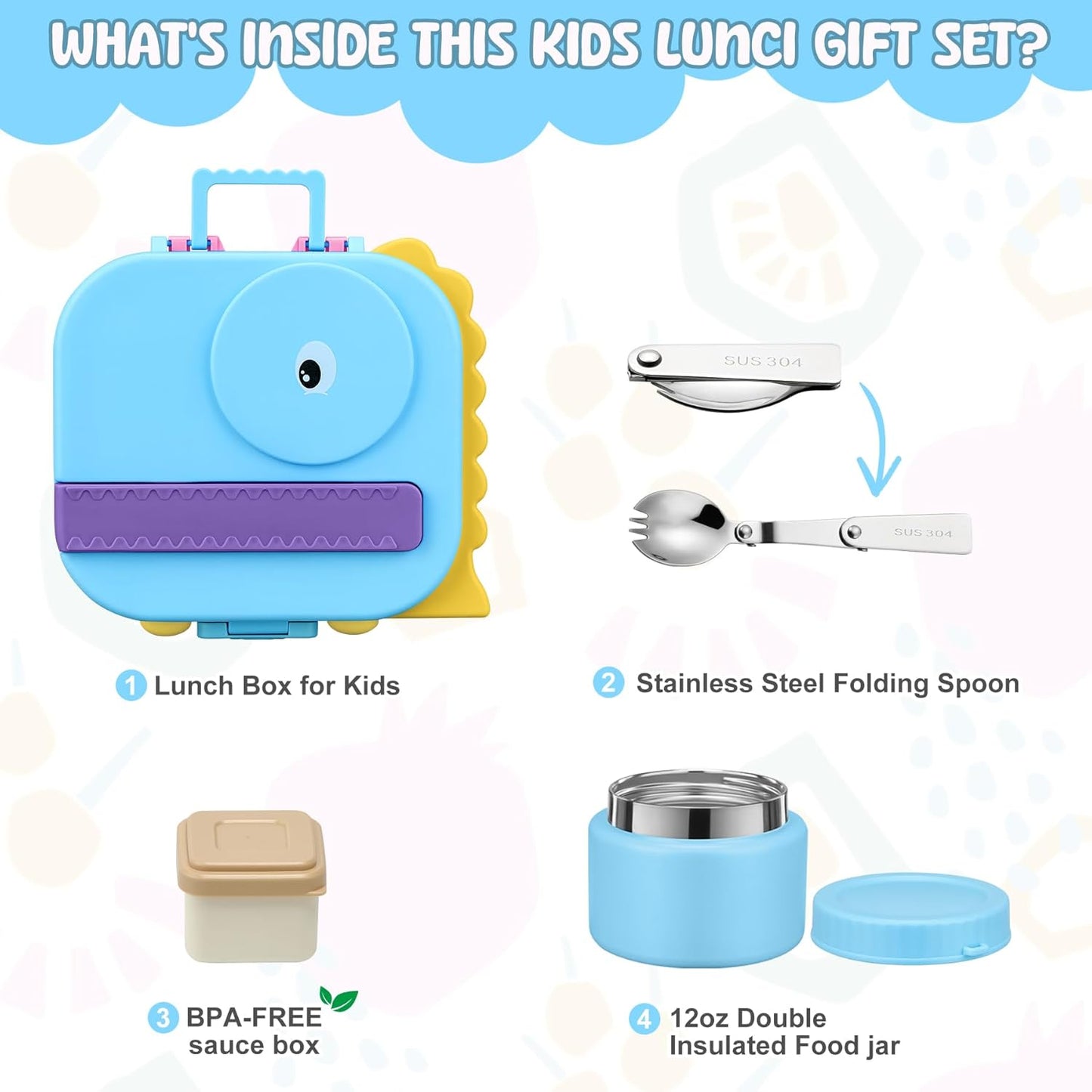 Lunch Box Kids, Leak Proof 5 Compartment Bento Box for Kids, 13oz Thermo for Hot Food Kids Lunch Box,Hot Lunch Box for School Travel