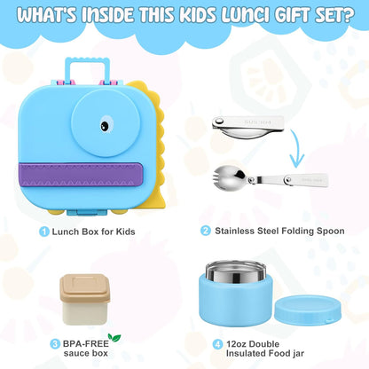 Lunch Box Kids, Leak Proof 5 Compartment Bento Box for Kids, 13oz Thermo for Hot Food Kids Lunch Box,Hot Lunch Box for School Travel