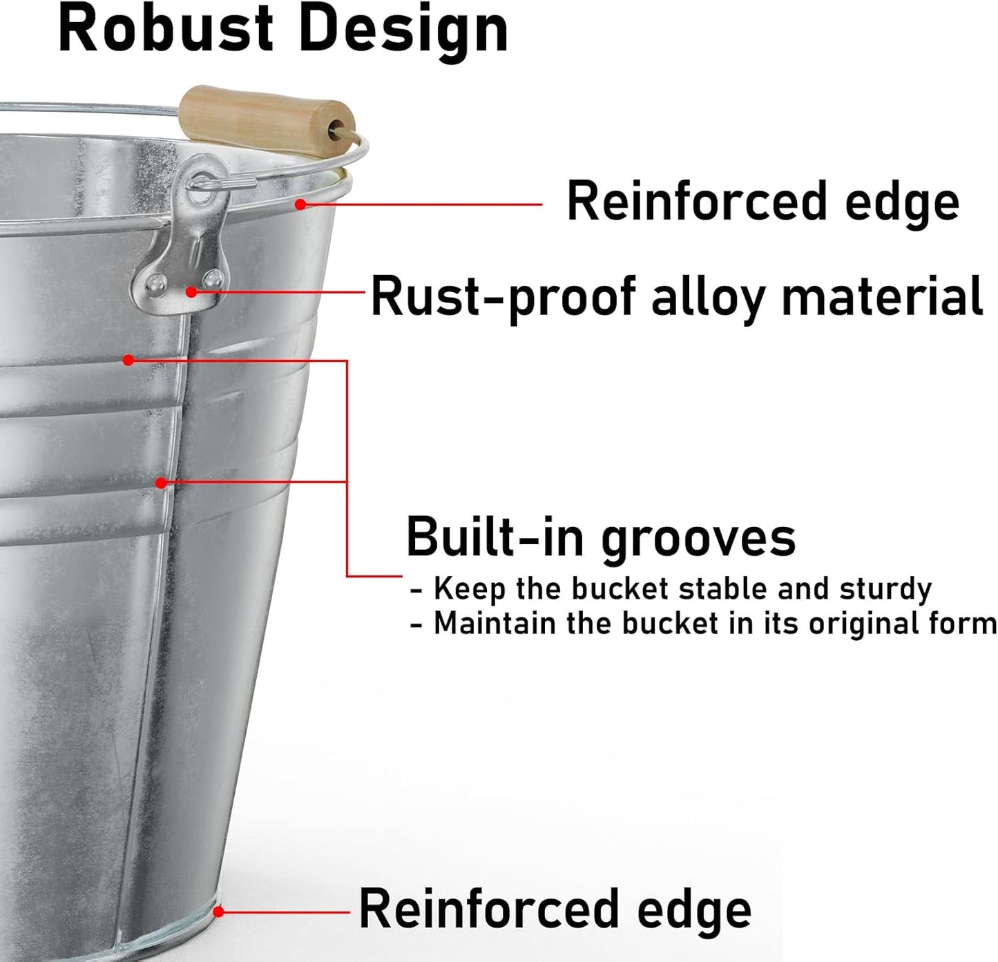 4 Gallon Galvanized Ice Bucket - Large Metal Beverage Tub with Wood Handles - Rustproof Drink Cooler for Beer Wine Champagne Party Wedding BBQ Mimosa Bar - 13" x 13" x 12"