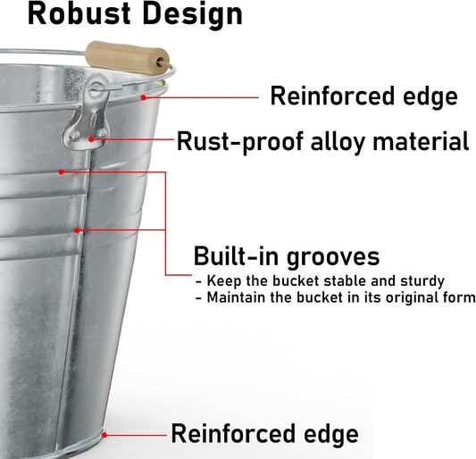 4 Gallon Galvanized Ice Bucket - Large Metal Beverage Tub with Wood Handles - Rustproof Drink Cooler for Beer Wine Champagne Party Wedding BBQ Mimosa Bar - 13" x 13" x 12"