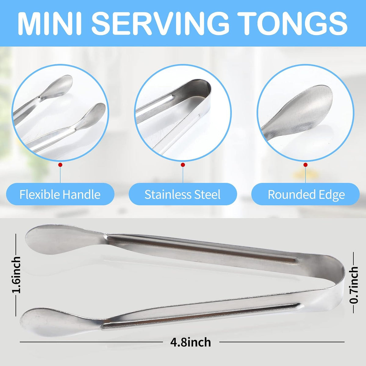 Ice Tongs Mini Sugar Tongs 4.25Inch Stainless Steel Kitchen Utensils Set,Small Serving Tong and Tiny Kitchen Tong for Appetizers,Tea Party, Coffee Bar, Desserts by Sunenlyst (Silver)