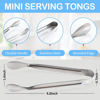 Ice Tongs Mini Sugar Tongs 4.25Inch Stainless Steel Kitchen Utensils Set,Small Serving Tong and Tiny Kitchen Tong for Appetizers,Tea Party, Coffee Bar, Desserts by Sunenlyst (Silver)