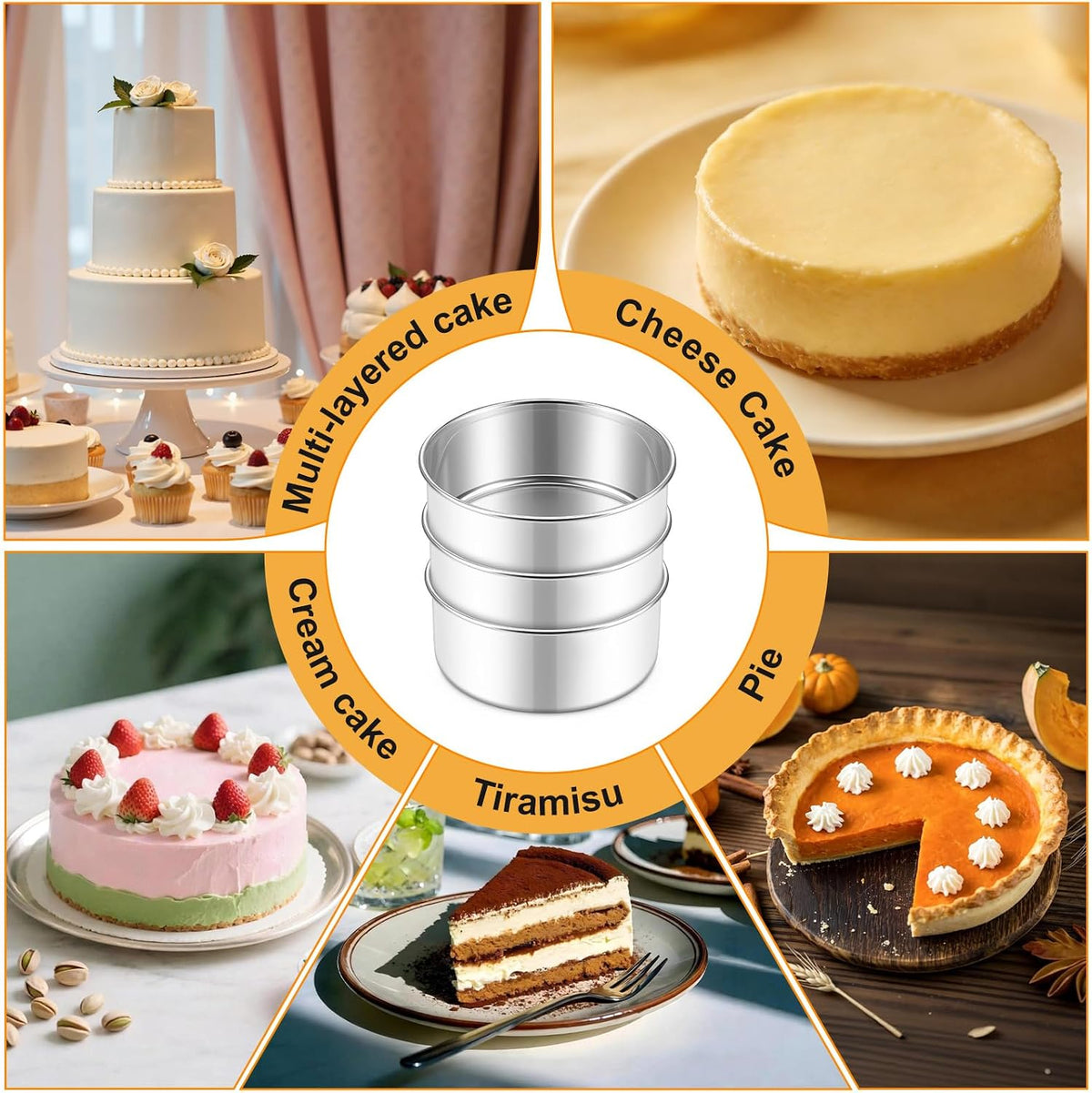 E-far 4 Inch Small Cake Pan, Stainless Steel Mini Round Smash Cake Baking Pans, Non-Toxic & Healthy, Mirror Finish & Dishwasher Safe