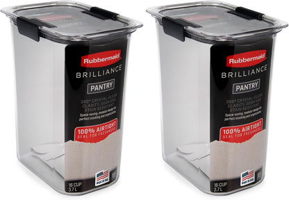 Rubbermaid Brilliance 16-Cup Airtight Food Storage Container with Lid Clear/Grey - optimal for pantry organization flour sugar and food storage