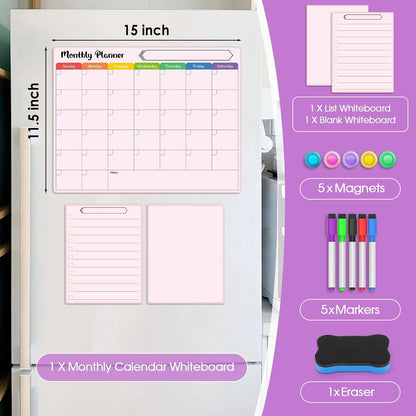 MaxGear 4 Pack Magnetic Fridge Calendar Set, 15" x 11.5" Dry Erase Whiteboard Calendar for Refrigerator, Includes Monthly, Weekly, List and Small Board with 5 Markers, 1 Eraser and 5 Magnets