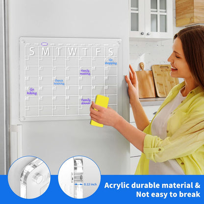 AITEE All-in-One Magnetic Dry Erase Board for Fridge, 2-Pack Acrylic Calendar & Memo Set with 6 Markers (3 Colors), Eraser, Holder, Reusable 16x12 Inch Planner