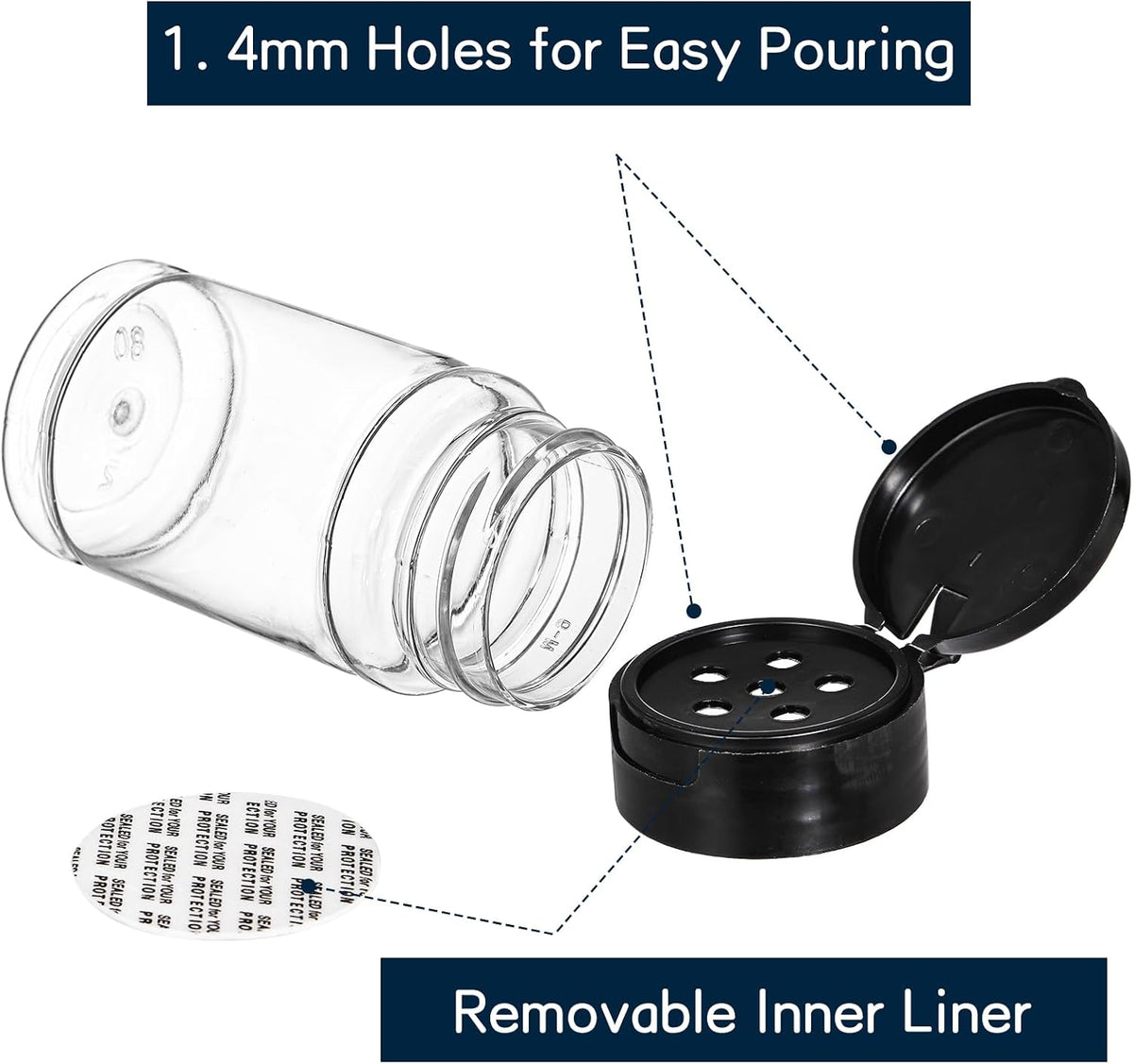 Tosnail 36 Pack 2.7 Oz Small Plastic Spice Bottles with Black Shaker Lids and Labels, Empty Plastic Jars with Lids, Seasoning Shaker Containers for Travel, Camping, Glitter, Gift, Party Favors - Clear