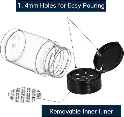 Tosnail 36 Pack 2.7 Oz Small Plastic Spice Bottles with Black Shaker Lids and Labels, Empty Plastic Jars with Lids, Seasoning Shaker Containers for Travel, Camping, Glitter, Gift, Party Favors - Clear