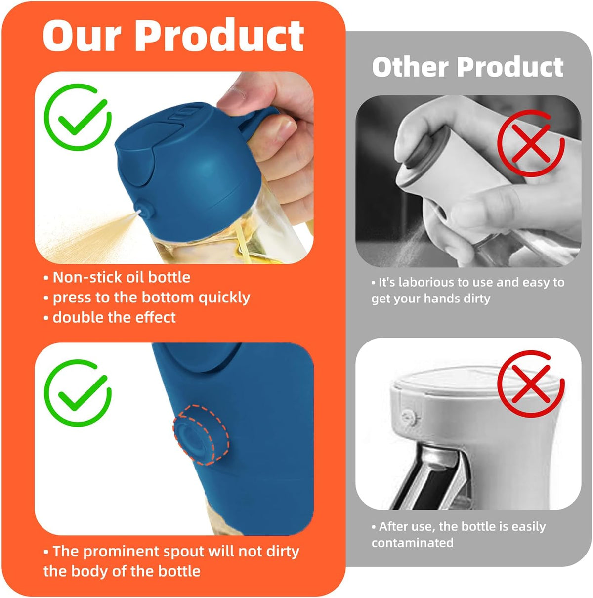 TrendPlain 16oz/470ml Glass Olive Oil Sprayer for Cooking – 2 in 1 Olive Oil Dispenser Bottle for Kitchen Gadgets and Air Fryer Accessories, Salad, BBQ - Black